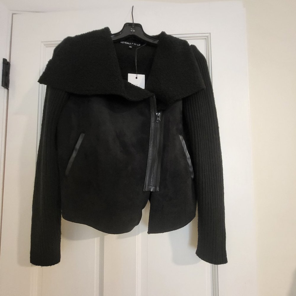 NWT Kendall and Kylie Black Moto Jacket with Sherpa Collar XS